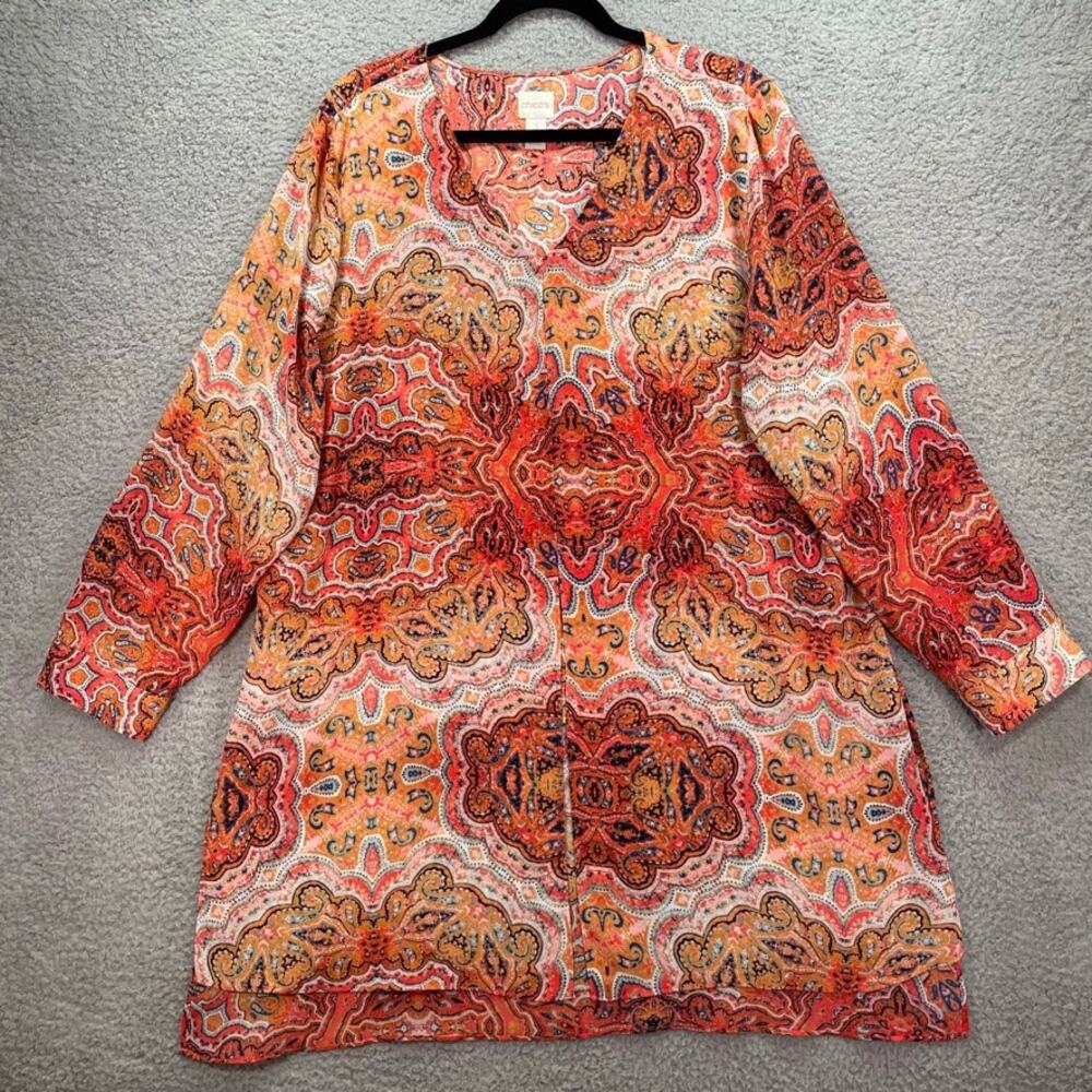 Chicos Sheer Tunic XL Paisley Lagenlook Boho Artsy Longline Lightweight Sz 3